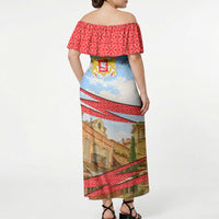 Georgia National Flag Off Shoulder Maxi Dress Tbilisi Clock Tower Heritage Sky Art