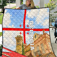 Georgia National Flag Quilt Tbilisi Clock Tower Heritage Sky Art