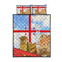 Georgia National Flag Quilt Bed Set Tbilisi Clock Tower Heritage Sky Art