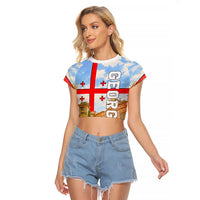 Georgia National Flag Raglan Cropped T Shirt Tbilisi Clock Tower Heritage Sky Art
