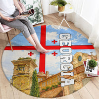 Georgia National Flag Round Carpet Tbilisi Clock Tower Heritage Sky Art