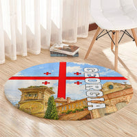 Georgia National Flag Round Carpet Tbilisi Clock Tower Heritage Sky Art
