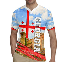 Georgia National Flag Rugby Jersey Tbilisi Clock Tower Heritage Sky Art