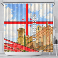 Georgia National Flag Shower Curtain Tbilisi Clock Tower Heritage Sky Art