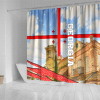 Georgia National Flag Shower Curtain Tbilisi Clock Tower Heritage Sky Art