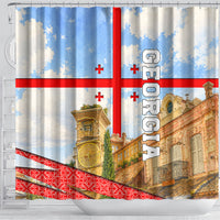 Georgia National Flag Shower Curtain Tbilisi Clock Tower Heritage Sky Art
