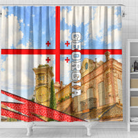 Georgia National Flag Shower Curtain Tbilisi Clock Tower Heritage Sky Art
