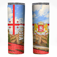 Georgia National Flag Skinny Tumbler Tbilisi Clock Tower Heritage Sky Art