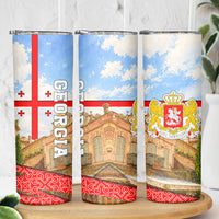 Georgia National Flag Skinny Tumbler Tbilisi Clock Tower Heritage Sky Art