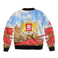 Georgia National Flag Sleeve Zip Bomber Jacket Tbilisi Clock Tower Heritage Sky Art