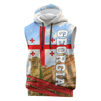 Georgia National Flag Sleeveless Hoodie Tbilisi Clock Tower Heritage Sky Art