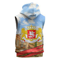 Georgia National Flag Sleeveless Hoodie Tbilisi Clock Tower Heritage Sky Art