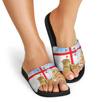 Georgia National Flag Slide Sandals Tbilisi Clock Tower Heritage Sky Art