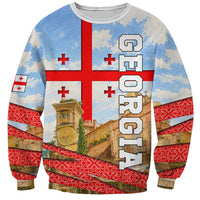 Georgia National Flag Sweatshirt Tbilisi Clock Tower Heritage Sky Art