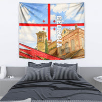 Georgia National Flag Tapestry Tbilisi Clock Tower Heritage Sky Art