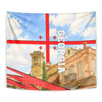 Georgia National Flag Tapestry Tbilisi Clock Tower Heritage Sky Art
