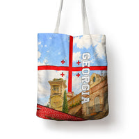 Georgia National Flag Tote Bag Tbilisi Clock Tower Heritage Sky Art
