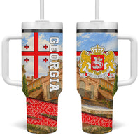 Georgia National Flag Tumbler With Handle Tbilisi Clock Tower Heritage Sky Art