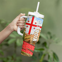 Georgia National Flag Tumbler With Handle Tbilisi Clock Tower Heritage Sky Art