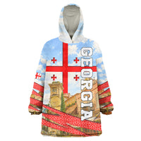 Georgia National Flag Wearable Blanket Hoodie Tbilisi Clock Tower Heritage Sky Art