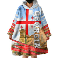 Georgia National Flag Wearable Blanket Hoodie Tbilisi Clock Tower Heritage Sky Art