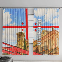 Georgia National Flag Window Curtain Tbilisi Clock Tower Heritage Sky Art
