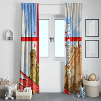 Georgia National Flag Window Curtain Tbilisi Clock Tower Heritage Sky Art