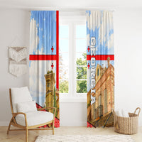 Georgia National Flag Window Curtain Tbilisi Clock Tower Heritage Sky Art