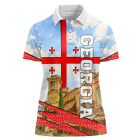 Georgia National Flag Women Polo Shirt Tbilisi Clock Tower Heritage Sky Art