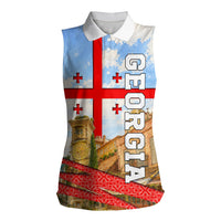 Georgia National Flag Women Sleeveless Polo Shirt Tbilisi Clock Tower Heritage Sky Art