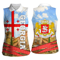 Georgia National Flag Women Sleeveless Polo Shirt Tbilisi Clock Tower Heritage Sky Art