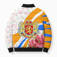Dutch Republic Netherlands Bomber Puffer Jacket Patriotism Vintage Heraldic Crest Floral Tulip