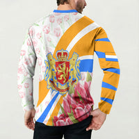 Dutch Republic Netherlands Button Sweatshirt Patriotism Vintage Heraldic Crest Floral Tulip