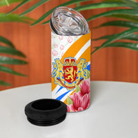 Dutch Republic Netherlands 4 in 1 Can Cooler Tumbler Patriotism Vintage Heraldic Crest Floral Tulip