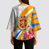 Dutch Republic Netherlands Kimono Sleeve Blouse Patriotism Vintage Heraldic Crest Floral Tulip