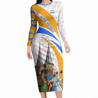 Dutch Republic Netherlands Long Sleeve Bodycon Dress Patriotism Vintage Heraldic Crest Floral Tulip