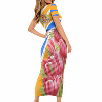 Dutch Republic Netherlands Short Sleeve Bodycon Dress Patriotism Vintage Heraldic Crest Floral Tulip