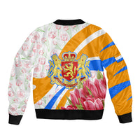 Dutch Republic Netherlands Sleeve Zip Bomber Jacket Patriotism Vintage Heraldic Crest Floral Tulip