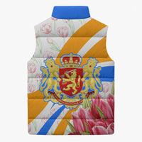 Dutch Republic Netherlands Sleeveless Puffer Jacket Patriotism Vintage Heraldic Crest Floral Tulip