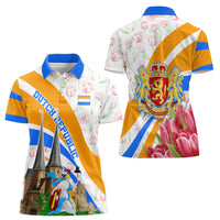 Dutch Republic Netherlands Women Polo Shirt Patriotism Vintage Heraldic Crest Floral Tulip
