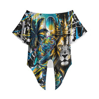 Saint Lucia Kings Cricket Off Shoulder Wrap Waist Top Born To Lead Caribbean Cricket Graffiti Splash Art