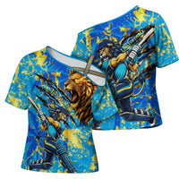Saint Lucia Cricket Cross Shoulder Shirt Kings Lion Unstoppable Mascot Art