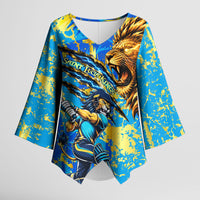 Saint Lucia Cricket Kimono Sleeve Blouse Kings Lion Unstoppable Mascot Art