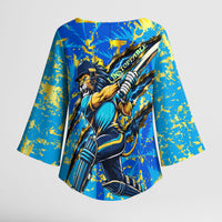 Saint Lucia Cricket Kimono Sleeve Blouse Kings Lion Unstoppable Mascot Art