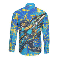 Saint Lucia Cricket Long Sleeve Button Shirt Kings Lion Unstoppable Mascot Art