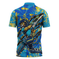 Saint Lucia Cricket Zipper Polo Shirt Kings Lion Unstoppable Mascot Art
