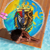 Saint Lucia Kings Cricket Beach Blanket Crowned Lion And Parrot Half Style