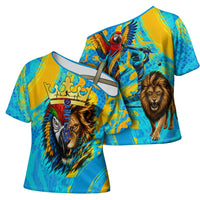 Saint Lucia Kings Cricket Cross Shoulder Shirt Crowned Lion And Parrot Half Style
