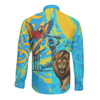 Saint Lucia Kings Cricket Long Sleeve Button Shirt Crowned Lion And Parrot Half Style