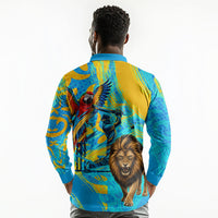 Saint Lucia Kings Cricket Long Sleeve Polo Shirt Crowned Lion And Parrot Half Style